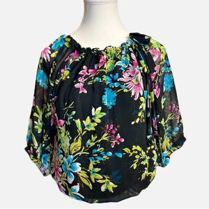 Floral Black‎ Blouse Top Size Medium by Love Tease